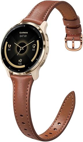 أحزمة ساعة جلدية رفيعة متوافقة مع Garmin Venu 3S /Venu 4 41mm/Venu 2S/Vivoactive 4s، حزام جلد ناعم رفيع 18 مم للنساء الموسيقى Forerunner 265S/255S in Kuwait