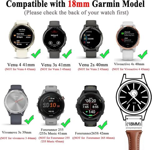 أحزمة ساعة جلدية رفيعة متوافقة مع Garmin Venu 3S /Venu 4 41mm/Venu 2S/Vivoactive 4s، حزام جلد ناعم رفيع 18 مم للنساء الموسيقى Forerunner 265S/255S in Kuwait