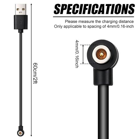 2 قطعة كابل شاحن مغناطيسي ذكي، بطول 60 سم/2 قدم بطول 4 مم رأس مغناطيسي USB-A سلك شحن متوافق مع R02 R09 R18 R03 R06 R08 R10 R11 R11M SR11M R12 BJ02 SRC01 SRC10 SR08 SR09 SR10 SR11 in Kuwait