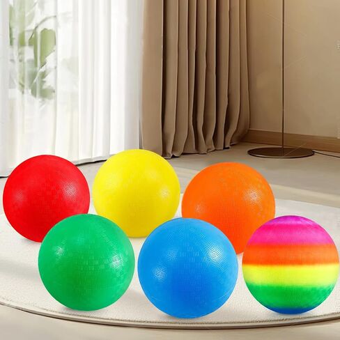 6 Pack Playground Balls, 8.5 inch Dodgeballs for Adults, Dodge Kick Ball with Hand Pump, Kickball Handball Dodgeball for Indoor Outdoor Yard Games(Orange, Red, Yellow, Blue, Rainbow, Green) in Kuwait