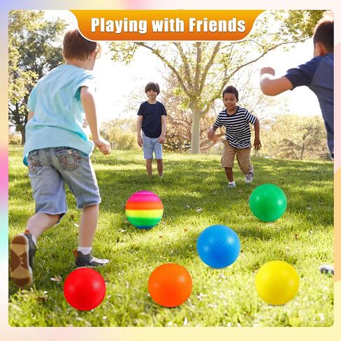 6 Pack Playground Balls, 8.5 inch Dodgeballs for Adults, Dodge Kick Ball with Hand Pump, Kickball Handball Dodgeball for Indoor Outdoor Yard Games(Orange, Red, Yellow, Blue, Rainbow, Green) in Kuwait