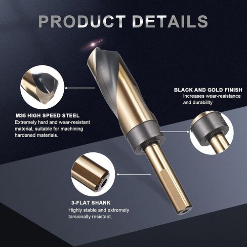 uxcell 1-1/16" Drill Bit 1/2" Reduced Shank 3-Flat M35 5% Cobalt High-Speed Steel Twist Black and Gold Finish 135° Bits for Hard Metal Stainless Steel,1pcs in Kuwait