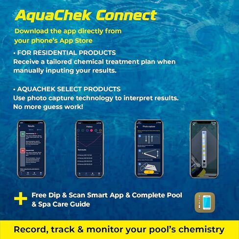 شرائط اختبار AquaChek ذات 7 اتجاهات لحمام السباحة والسبا - شرائط اختبار حمام السباحة الفضية للأس الهيدروجيني والكلور الكلي والكلور الحر والبروم والقلوية والصلابة الكاملة وحمض السيانوريك - مجموعة اختبار جودة المياه (100 شريط) in Kuwait