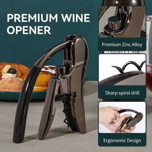 Rabbit Wine Opener Set Zinc Alloy with Foil Cutter | Lever wine opener, rabbit corkscrew, foil cutter, replacement spiral, zinc alloy, easy cork removal, reusable in Kuwait