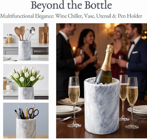 Birnava Marble Wine Chiller Bucket, Wine & Champagne Cooler for Party | Keep Drinks Beverages Cold, Freestanding Wine Bottle Chiller Fits All 750ml Bottles, Perfect Gift for Wine Lovers in Kuwait