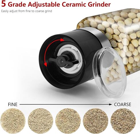 2Pcs 6oz square Glass Spice Jar with Lid, 180ml Spice Jar with Salt Herb Black Pepper Grinder, Sea Salt Grinder Spice Bottle, Whole Peppercorn Pepper Mill (2) in Kuwait