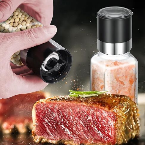 2Pcs 6oz square Glass Spice Jar with Lid, 180ml Spice Jar with Salt Herb Black Pepper Grinder, Sea Salt Grinder Spice Bottle, Whole Peppercorn Pepper Mill (2) in Kuwait