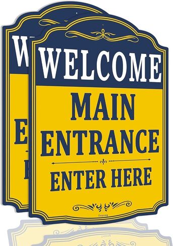 Welcome Main Entrance Enter Here Sign For Business Office 14×10 Inches Metal Sturdy Free Rust Aluminum Weatherproof Fade Resistant Outdoor Use Easy To Install 2 Pack in Kuwait