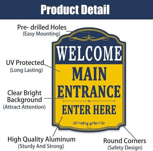 Welcome Main Entrance Enter Here Sign For Business Office 14×10 Inches Metal Sturdy Free Rust Aluminum Weatherproof Fade Resistant Outdoor Use Easy To Install 2 Pack in Kuwait