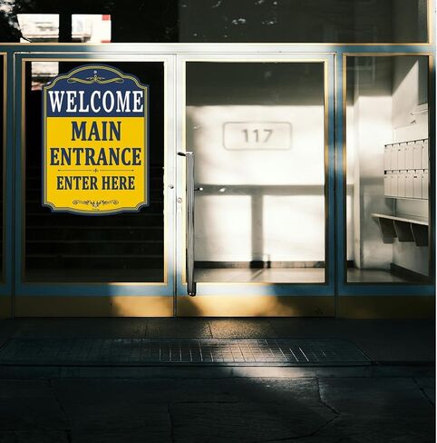 Welcome Main Entrance Enter Here Sign For Business Office 14×10 Inches Metal Sturdy Free Rust Aluminum Weatherproof Fade Resistant Outdoor Use Easy To Install 2 Pack in Kuwait