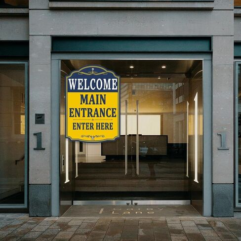 Welcome Main Entrance Enter Here Sign For Business Office 14×10 Inches Metal Sturdy Free Rust Aluminum Weatherproof Fade Resistant Outdoor Use Easy To Install 2 Pack in Kuwait