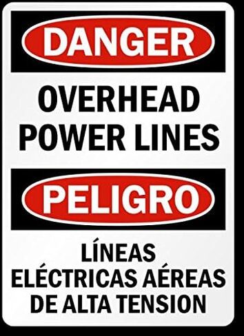"Danger - Overhead Power Lines" Bilingual Sign By SmartSign | 12" x 18" Aluminum in Kuwait