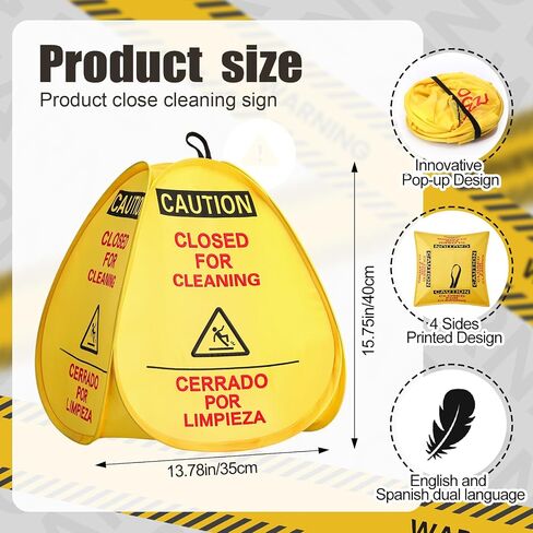 Fanfanwin 6 Pack 16" Pop-up Wet Floor Sign Closed for Cleaning Signs Yellow 4-sided English/Spanish Warning Foldable Highly Visible Portable Banner for Commercial Restaurant in Kuwait