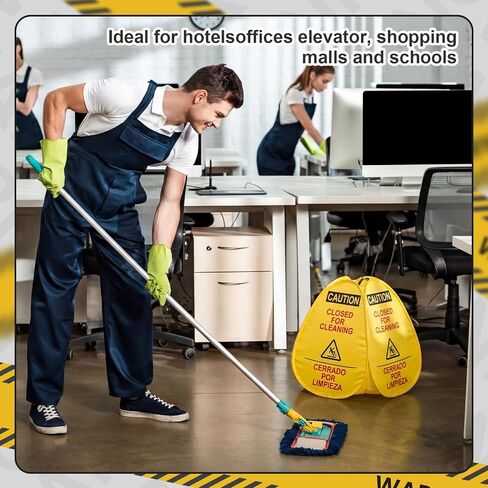 Fanfanwin 6 Pack 16" Pop-up Wet Floor Sign Closed for Cleaning Signs Yellow 4-sided English/Spanish Warning Foldable Highly Visible Portable Banner for Commercial Restaurant in Kuwait