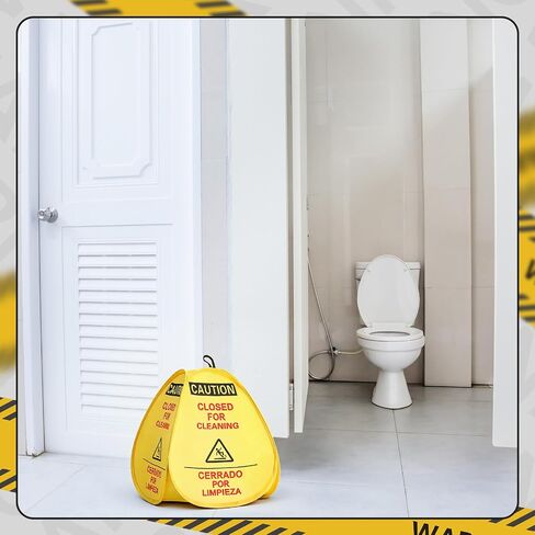 Fanfanwin 6 Pack 16" Pop-up Wet Floor Sign Closed for Cleaning Signs Yellow 4-sided English/Spanish Warning Foldable Highly Visible Portable Banner for Commercial Restaurant in Kuwait