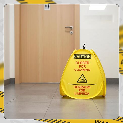 Fanfanwin 6 Pack 16" Pop-up Wet Floor Sign Closed for Cleaning Signs Yellow 4-sided English/Spanish Warning Foldable Highly Visible Portable Banner for Commercial Restaurant in Kuwait