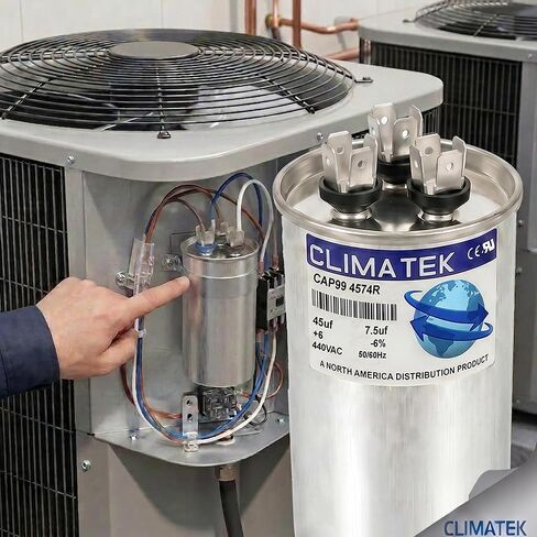 ClimaTek Round Capacitor Replaces Carrier # HC98JA047 | 45/7.5 uf MFD, 370/440 Volt VAC, Dual Run in Kuwait
