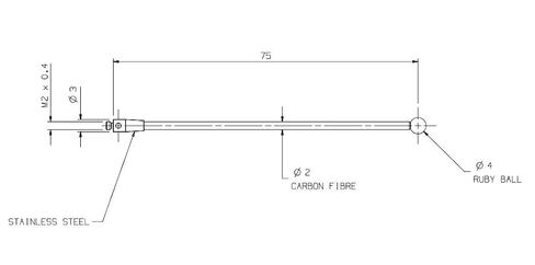 CMM قلم التحقيق M2 Φ4 L75MM روبي الكرة Thermofit حجم قضيب كما Renishaw A-5003-4784 in Kuwait