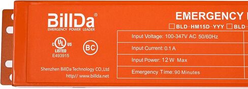 برنامج تشغيل LED للطوارئ BillDa - مخرج 25 وات - نسخ احتياطي لمدة 90 دقيقة | مدخل 100-347 فولت، مخرج تيار مستمر 170 فولت، مدرج في قائمة UL924 | CA Title 20 متوافق مع التشخيص الذاتي مع بطارية Li-Ion | لأنابيب مصابيح LED للوحات النازل in Kuwait