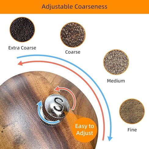 Wooden Salt and Pepper Grinder Set - Pepper Mills Adjust for Customized Coarseness & Refillable Salt, Crafted of Solid Acacia Wood with Ceramic/Stainless Steel Core, Pack of 2 in Kuwait