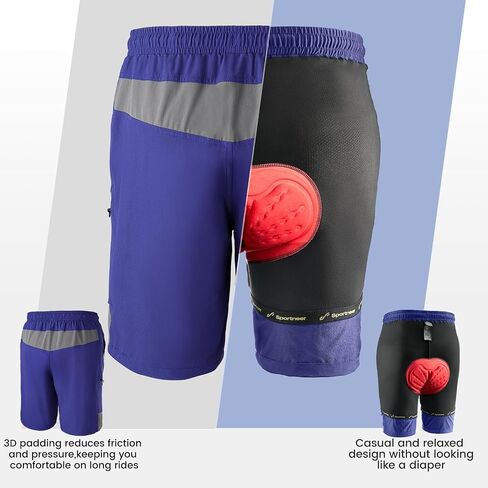 Sportneer Mens Mountain Bike Shorts - 3D Padded Lightweight Riding Biking Cycling Bike Shorts for Men with Zipper Pockets Navy in Saudi Arabia