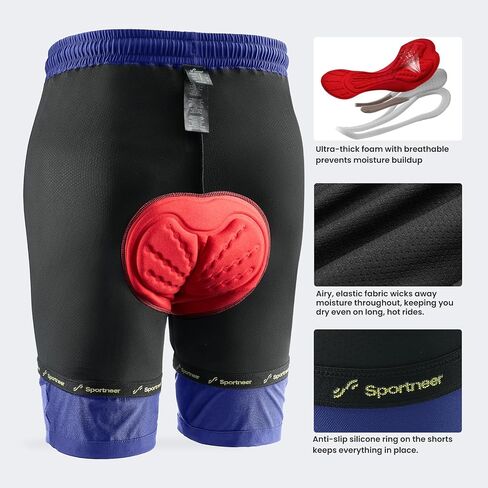 Sportneer Mens Mountain Bike Shorts - 3D Padded Lightweight Riding Biking Cycling Bike Shorts for Men with Zipper Pockets Navy in Saudi Arabia