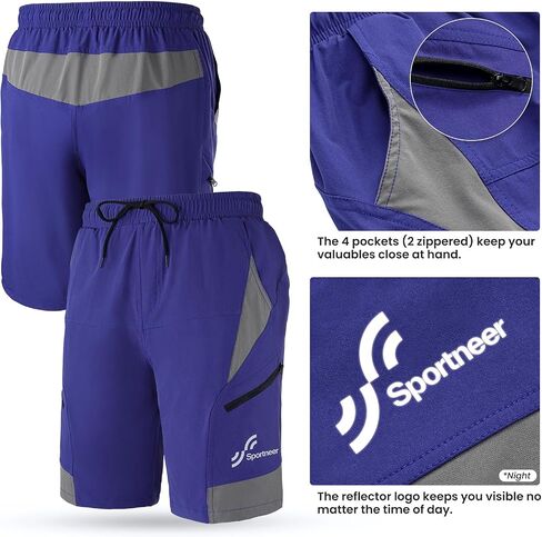 Sportneer Mens Mountain Bike Shorts - 3D Padded Lightweight Riding Biking Cycling Bike Shorts for Men with Zipper Pockets Navy in Saudi Arabia