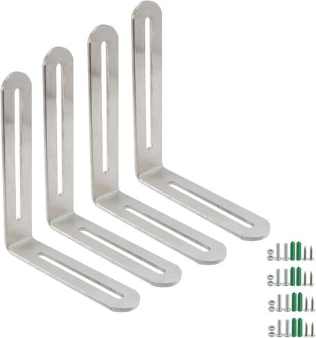 Adjustable L Bracket Adjustable Shelf Brackets Stainless Steel Corner Bracket Corner Brace Support for Shelves Wood Furniture Cabinet Chair Repair, Silver, 4.7" x 3.9" - 4pcs in Kuwait