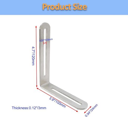 Adjustable L Bracket Adjustable Shelf Brackets Stainless Steel Corner Bracket Corner Brace Support for Shelves Wood Furniture Cabinet Chair Repair, Silver, 4.7" x 3.9" - 4pcs in Kuwait