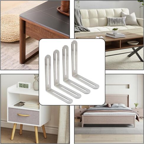 Adjustable L Bracket Adjustable Shelf Brackets Stainless Steel Corner Bracket Corner Brace Support for Shelves Wood Furniture Cabinet Chair Repair, Silver, 4.7" x 3.9" - 4pcs in Kuwait