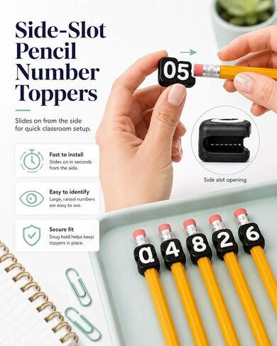 Numbered Pencil Toppers, 30/50 PCS Reusable Classroom Pencil Labels, Number Pencil Toppers for Classroom Organization and Supply Tracking Station (Green, Numbers 1-30) in Kuwait