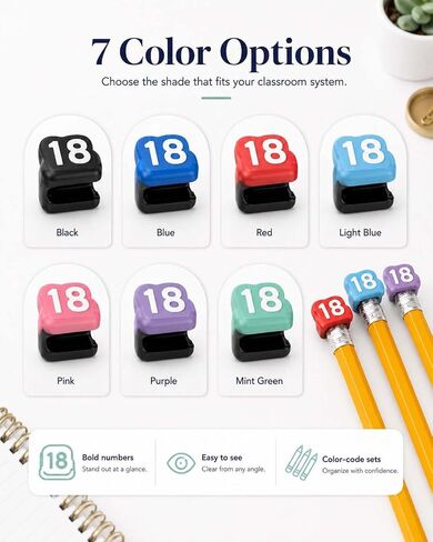 Numbered Pencil Toppers, 30/50 PCS Reusable Classroom Pencil Labels, Number Pencil Toppers for Classroom Organization and Supply Tracking Station (Green, Numbers 1-30) in Kuwait