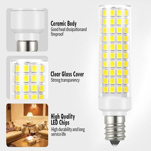 E12 LED Bulbs, 12W 6000K Daylight Cool White, 2 Pack | 100W Equivalent, 1200LM Non-Dimmable C7 T6 bulbs for chandeliers, ceiling fans, pendants and salt lamps in Kuwait