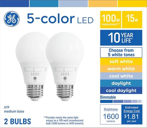 GE Color Select LED 100 Watt Replacement, A19 General Purpose Bulbs (2 Pack) in Kuwait