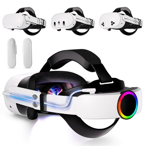 Saqico Battery Head Strap 10000mAh - Battery Strap Compatible with Meta Quest 3/3S & Quest 2 - RGB Battery Pack Extended Playtime - 20W Fast Charging VR Elite Strap Accessories in Kuwait