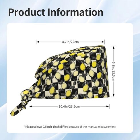 Black White Checkered Lemon A Print Scrub Caps Women Men, Nurse Cap Surgical Caps Scrub Hats for Women Men, Adjustable Working Cap with Sweatband in Kuwait