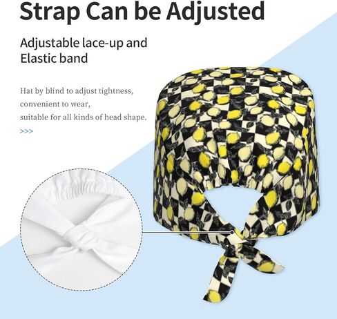 Black White Checkered Lemon A Print Scrub Caps Women Men, Nurse Cap Surgical Caps Scrub Hats for Women Men, Adjustable Working Cap with Sweatband in Kuwait
