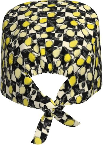 Black White Checkered Lemon A Print Scrub Caps Women Men, Nurse Cap Surgical Caps Scrub Hats for Women Men, Adjustable Working Cap with Sweatband in Kuwait