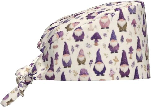 Mushroom Purple Gnome Print Scrub Caps Women Men, Nurse Cap Surgical Caps Scrub Hats for Women Men, Adjustable Working Cap with Sweatband in Kuwait