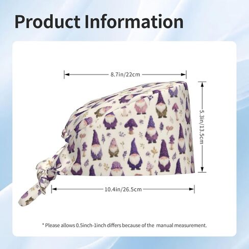 Mushroom Purple Gnome Print Scrub Caps Women Men, Nurse Cap Surgical Caps Scrub Hats for Women Men, Adjustable Working Cap with Sweatband in Kuwait