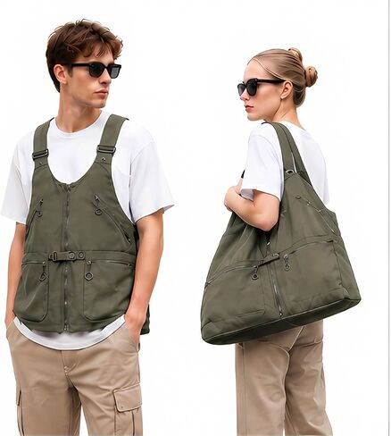 Outdoor Adventure 2-in-1 Utility Vest Backpack, Khaki Canvas with Multiple Pockets, Tactical Gear for Photography and Hiking, Unisex Convertible Design in Saudi Arabia