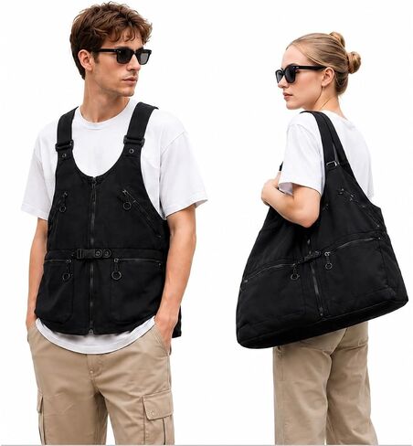 Outdoor Adventure 2-in-1 Utility Vest Backpack, Khaki Canvas with Multiple Pockets, Tactical Gear for Photography and Hiking, Unisex Convertible Design in Saudi Arabia