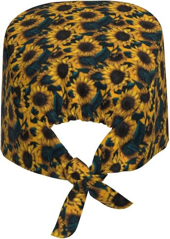 Bright Sunflowers Print Scrub Caps Women Men, Nurse Cap Surgical Caps Scrub Hats for Women Men, Adjustable Working Cap with Sweatband Black in Kuwait