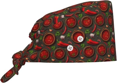 Red Chili Garlic Cute Print Scrub Caps Women Men, Adjustable Nurse Cap Surgical Caps Scrub Hats for Women Men, Working Cap with Buttons for Hanging Face Masks in Kuwait
