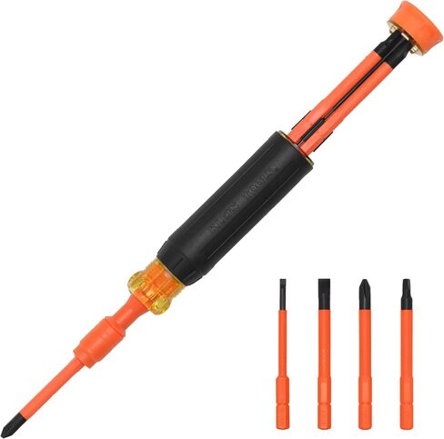 مفك براغي معزول متعدد القطع 4 في 1 من Klein Tools 32604INS، محرك متعدد القطع مع طوق قفل تلقائي، تصنيف 1000 فولت، تخزين لقم في المقبض in Kuwait