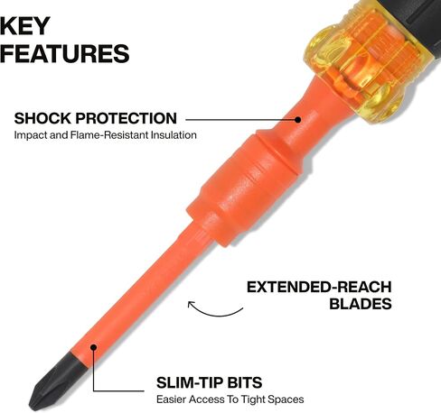 مفك براغي معزول متعدد القطع 4 في 1 من Klein Tools 32604INS، محرك متعدد القطع مع طوق قفل تلقائي، تصنيف 1000 فولت، تخزين لقم في المقبض in Kuwait