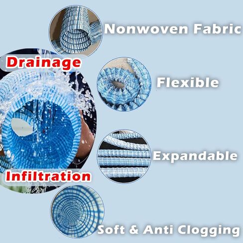 Extra Long Underground Gutter Drainage System/Perforated French Drain Pipe, Flexible/landscaping Drain Pipe Expandable, Winterproof Drainage Solutions, High-flow(Blue 2''/5cm,Long 12m(39.4ft)) in Kuwait