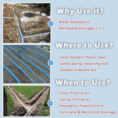 Extra Long Underground Gutter Drainage System/Perforated French Drain Pipe, Flexible/landscaping Drain Pipe Expandable, Winterproof Drainage Solutions, High-flow(Blue 2''/5cm,Long 12m(39.4ft)) in Kuwait