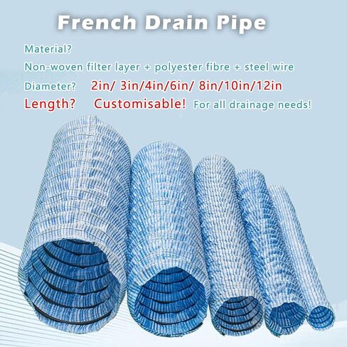 Extra Long Underground Gutter Drainage System/Perforated French Drain Pipe, Flexible/landscaping Drain Pipe Expandable, Winterproof Drainage Solutions, High-flow(Blue 2''/5cm,Long 12m(39.4ft)) in Kuwait