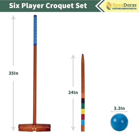 SpexDarxs 35’’ Deluxe Croquet Set, Six Player Croquette Game with Premium Wooden Mallets, Colored Balls, Wickets, Stakes, Carrying Bag, Outdoor Family Games for Lawn/Backyard/Park in Kuwait
